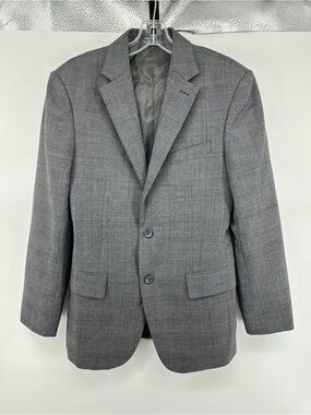 Lena Office‎ dark academia corpcore Gray Windowpane Two-Button Sport Coat Sz36R